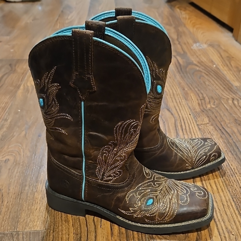 Ariat Brown and Turquoise Western Heeled Boots